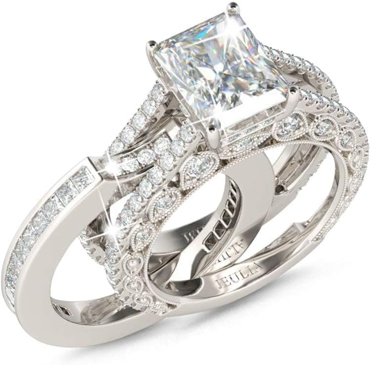Jeulia Engagement Wedding Ring Set for Women 925 Silver 5.2 Carat Radiant Cut Cubic Zirconia Promise Anniversary Rings with Side Stones…
