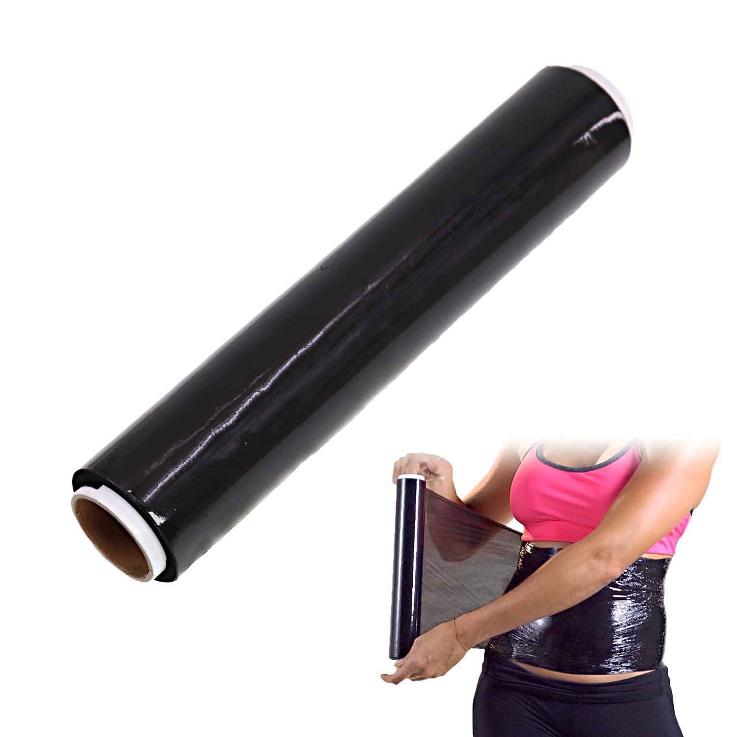 KRISMYAPlastic Waist Wrap,60 Meters Black Osmotic Plastic Body Wrap Plastic Slimming Body Wrap Film Workout and Sweat Enhancer Stomach Reduces Cellulite Wraps