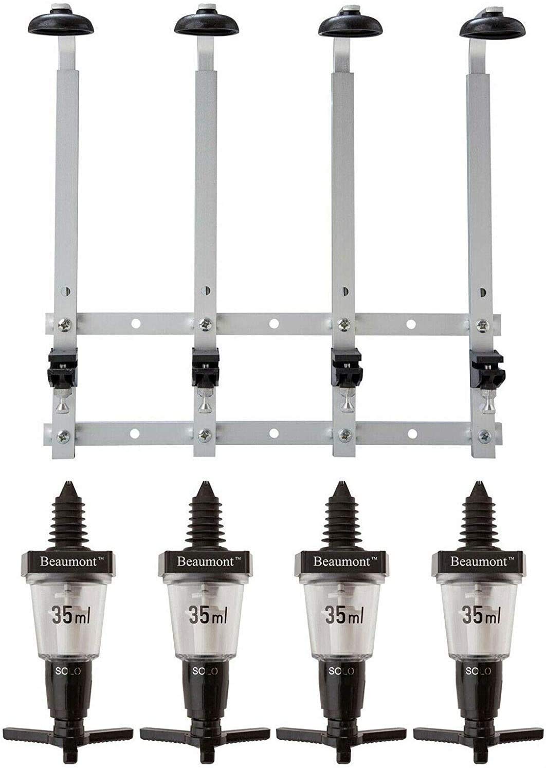 Bar Essentials 4 x 1.5 Litre Bottle Wall Fixing Bottle Bracket & 4 x 35ml Optic Set