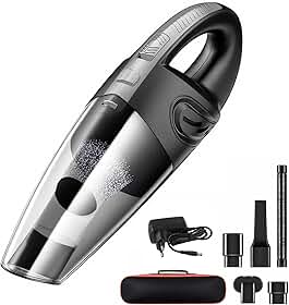 Aspirador de Pó Portátil Sem Fio, 120W Alta Potência com Sucção Poderosa, Uso Seco/Úmido, Recarregável, para Carros e Casa, Filtro Lavável, Inclui 7 Acessórios (cinza)