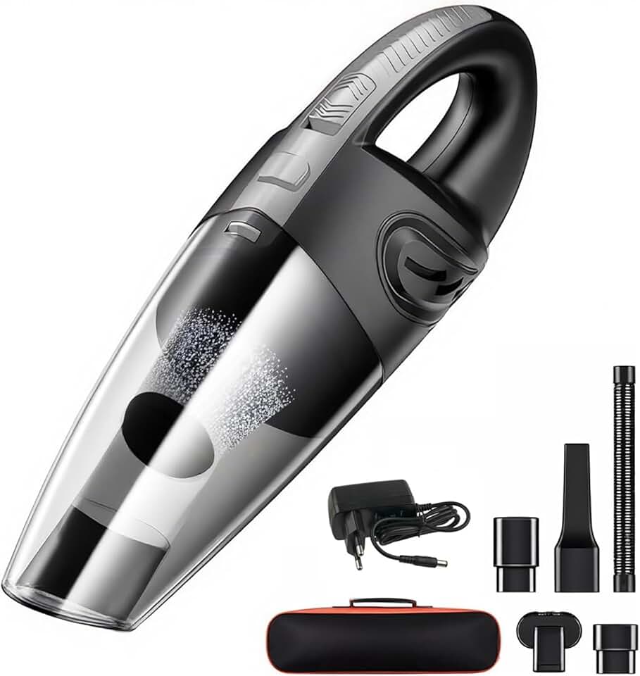 Aspirador de Pó Portátil Sem Fio, 120W Alta Potência com Sucção Poderosa, Uso Seco/Úmido, Recarregável, para Carros e Casa, Filtro Lavável, Inclui 7 Acessórios (cinza)