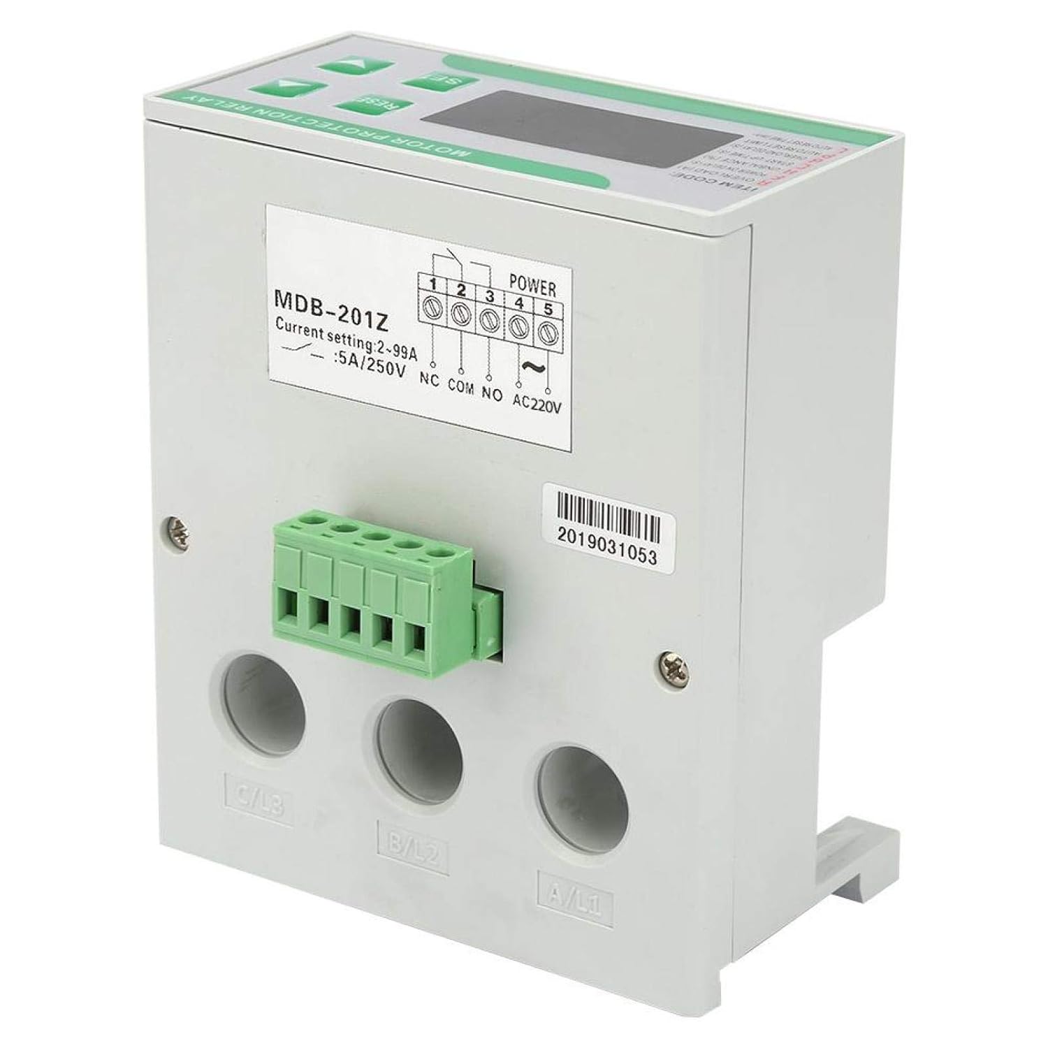 MDB-201Z Motor Relay, Digital Electric Motor Protector with Three Reset Modes, Overload and Phase Loss Protection for 220V AC/380V AC