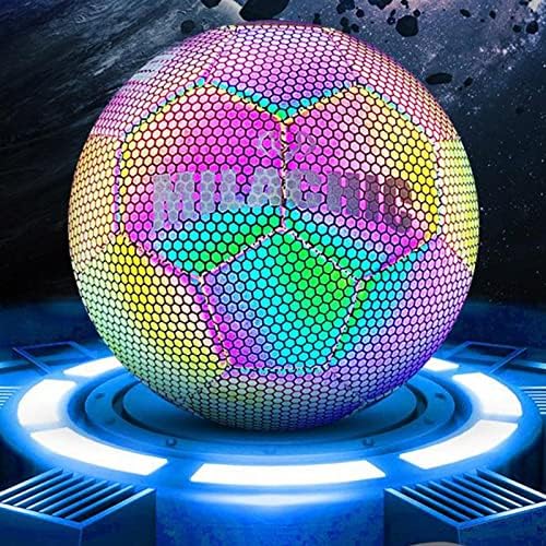 Peosevi Reflective Football, Glowing Reflective Soccer, Luminous Soccer Ball Glow In The Dark, Soccer Ball Size 4/5 Standard Practice Training Football For Boys Men And Footie Mad Fans
