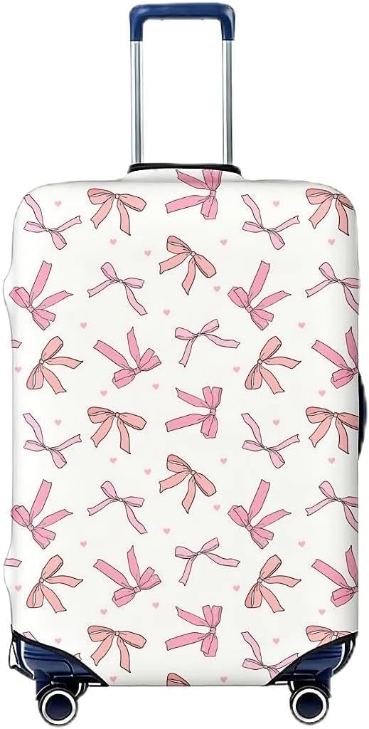 Travel Luggage Cover Pink Hearts Cute Bows, High Elasticity Washable Travel Baggage Protector Case 25in-28in