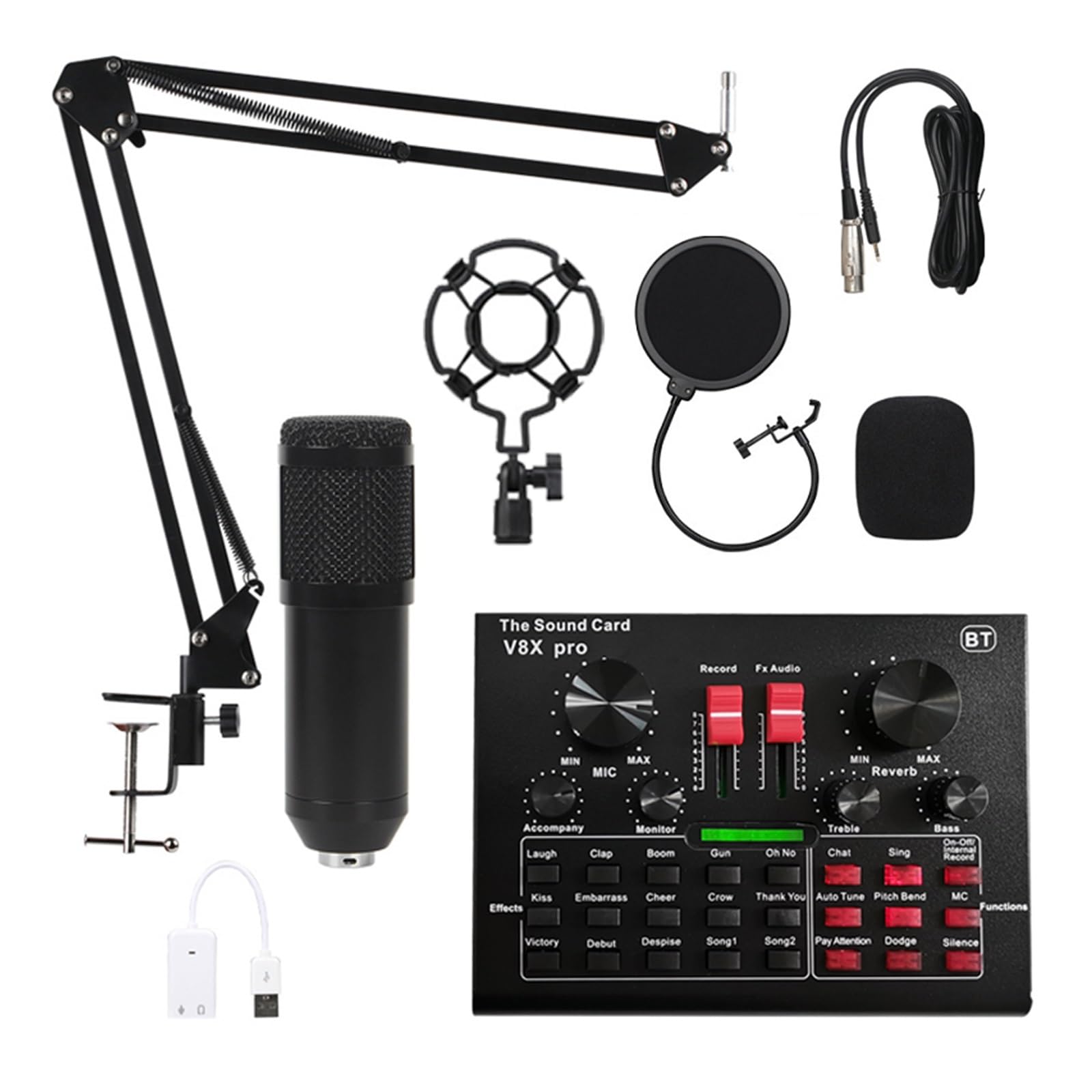 Podcast Kit, Micrófono Condensador Profesional BM800, micrófono V8 V9 V10, Tarjeta de Sonido, Ordenador, Audio, USB, Juego de Estudio de grabación, transmisión en Vivo, KTV(V8X and BM800 Mic)