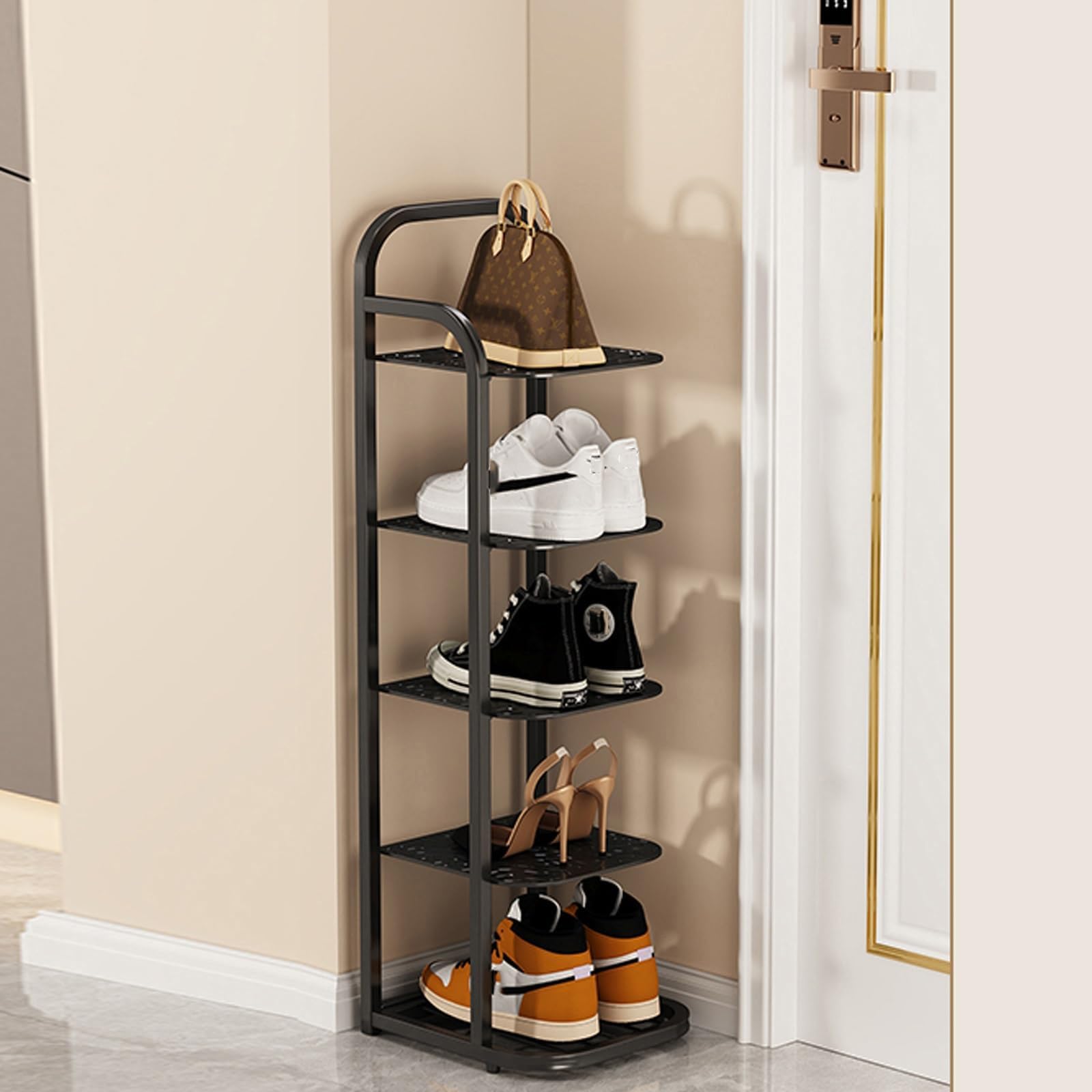 Étagère à chaussures autoportante métallique compacte de 89 cm