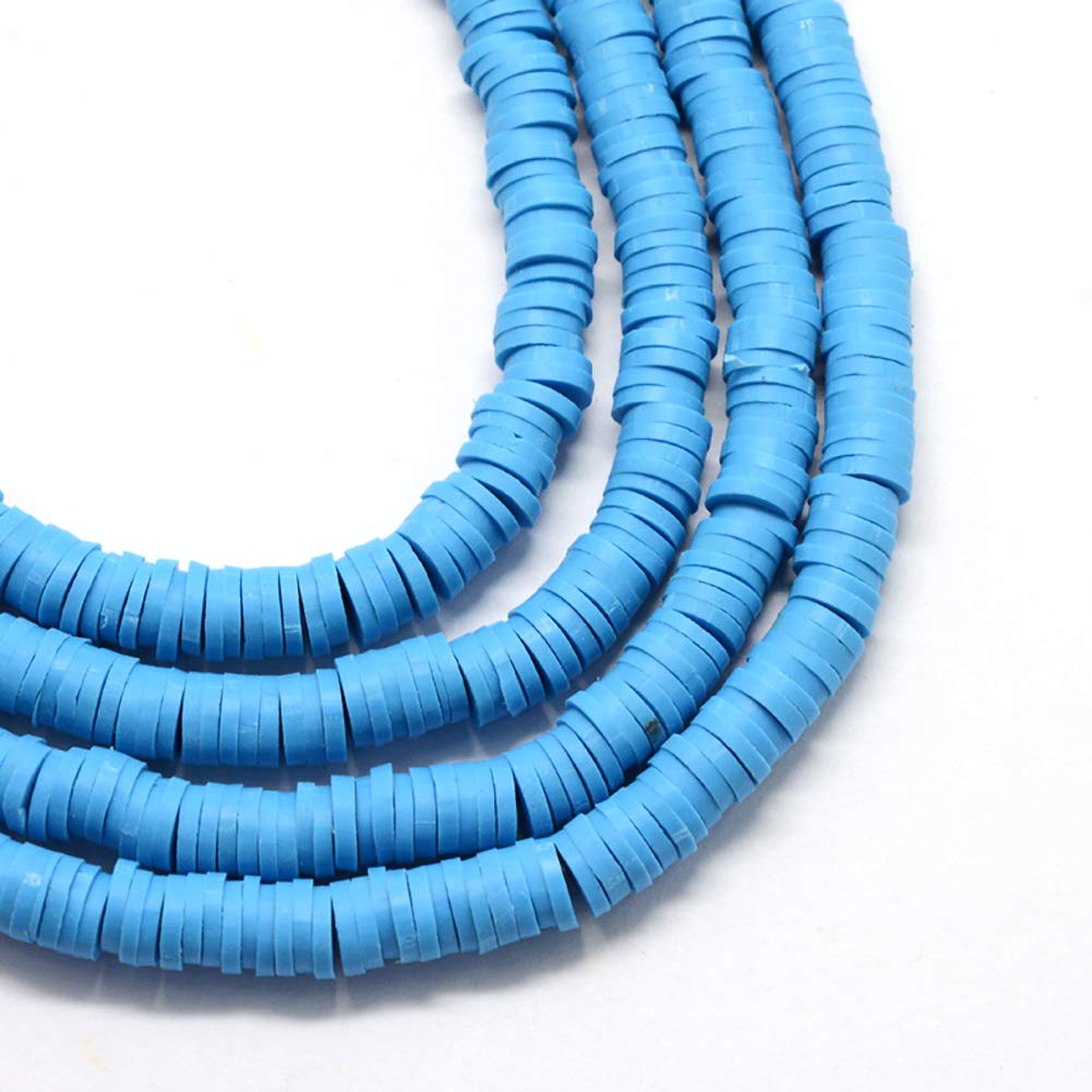 4mm Flat Round Polymer Clay Beads Heishi Spacer Loose Beads for Necklaces Bracelets Earrings Jewellery Making About 380~400pcs,DodgerBlue