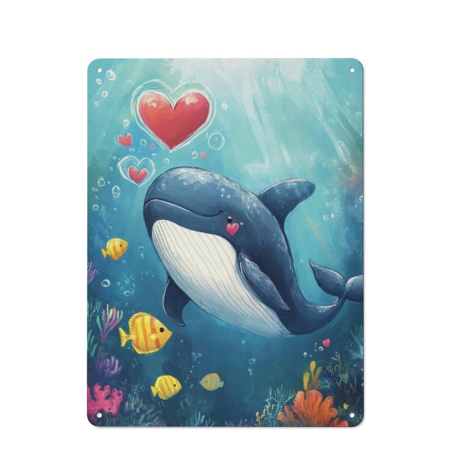 Junmoney Whale In Love Retro Metal Wall Sign 40X30cm For Studio Or Craft Room, For Metal Sign Collectors, For Garage And Workshop Walls