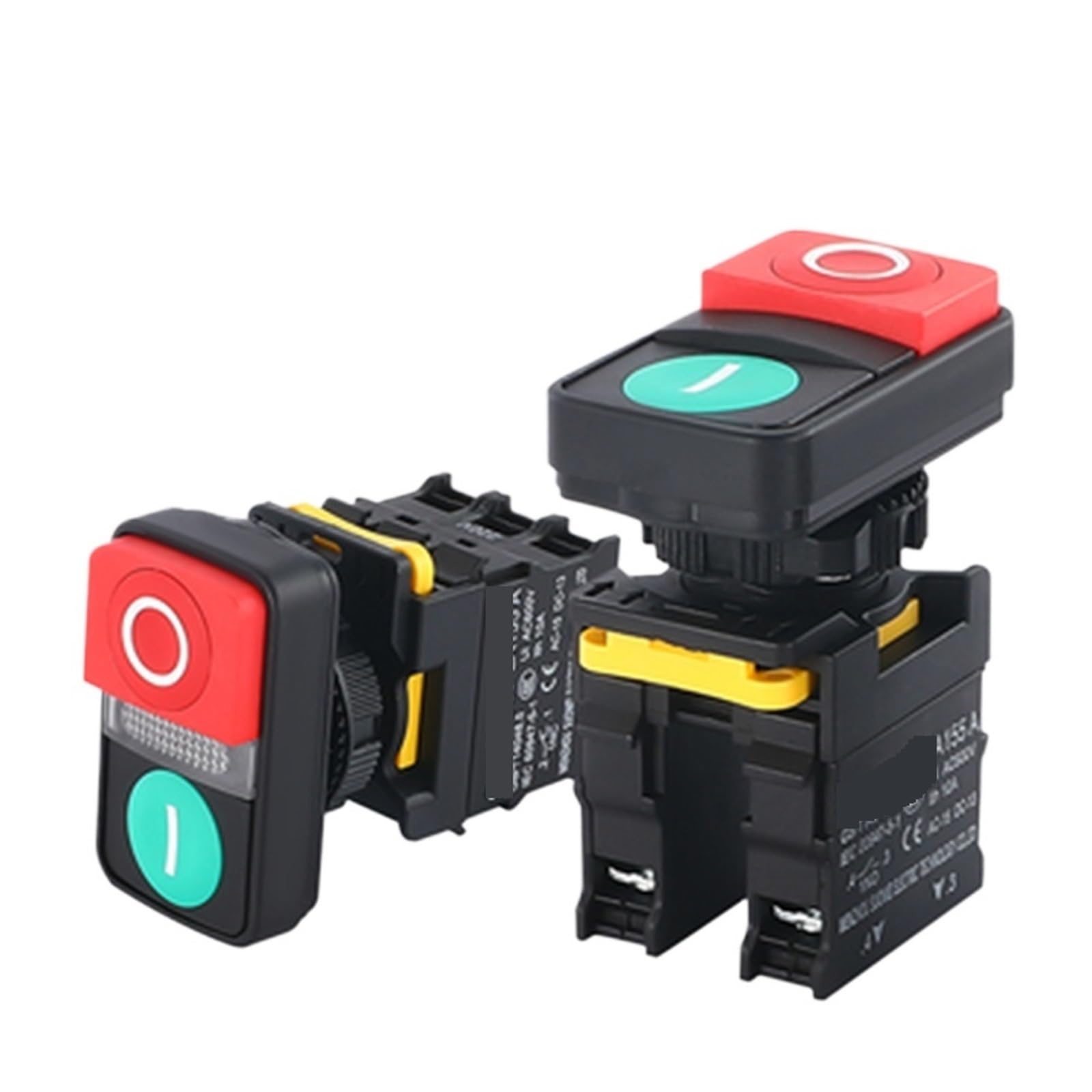 1 botón doble con luz encendida, apagado, botones momentáneos, 22 mm, impermeable, para caja de panel de alimentación eléctrica, 10 A (1NO1NC con luz, 220 V)