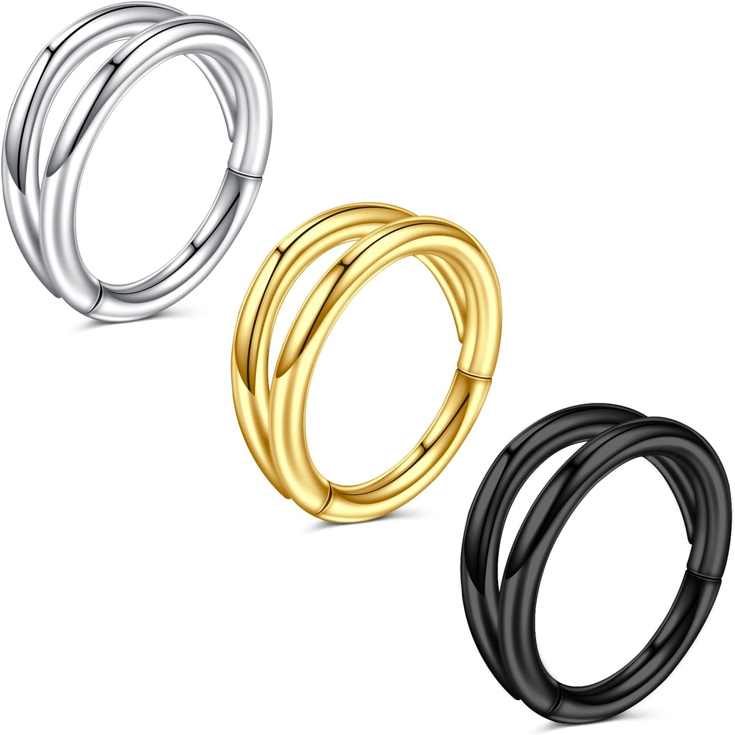 FECTAS Nose Rings Hoops, Stainless Steel Triple Double Hoop Nose Rings for Women 16G 18G 6/8/10mm Hinged Septum Clicker Cartilage Earrings for Helix/Rook/Tragus/Daith