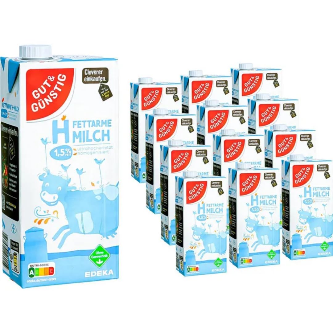 Milch Gut&Günstig fettarme H-Milch 1,5% Fett Haltbare Milch, je 1 Liter, 12 Stück