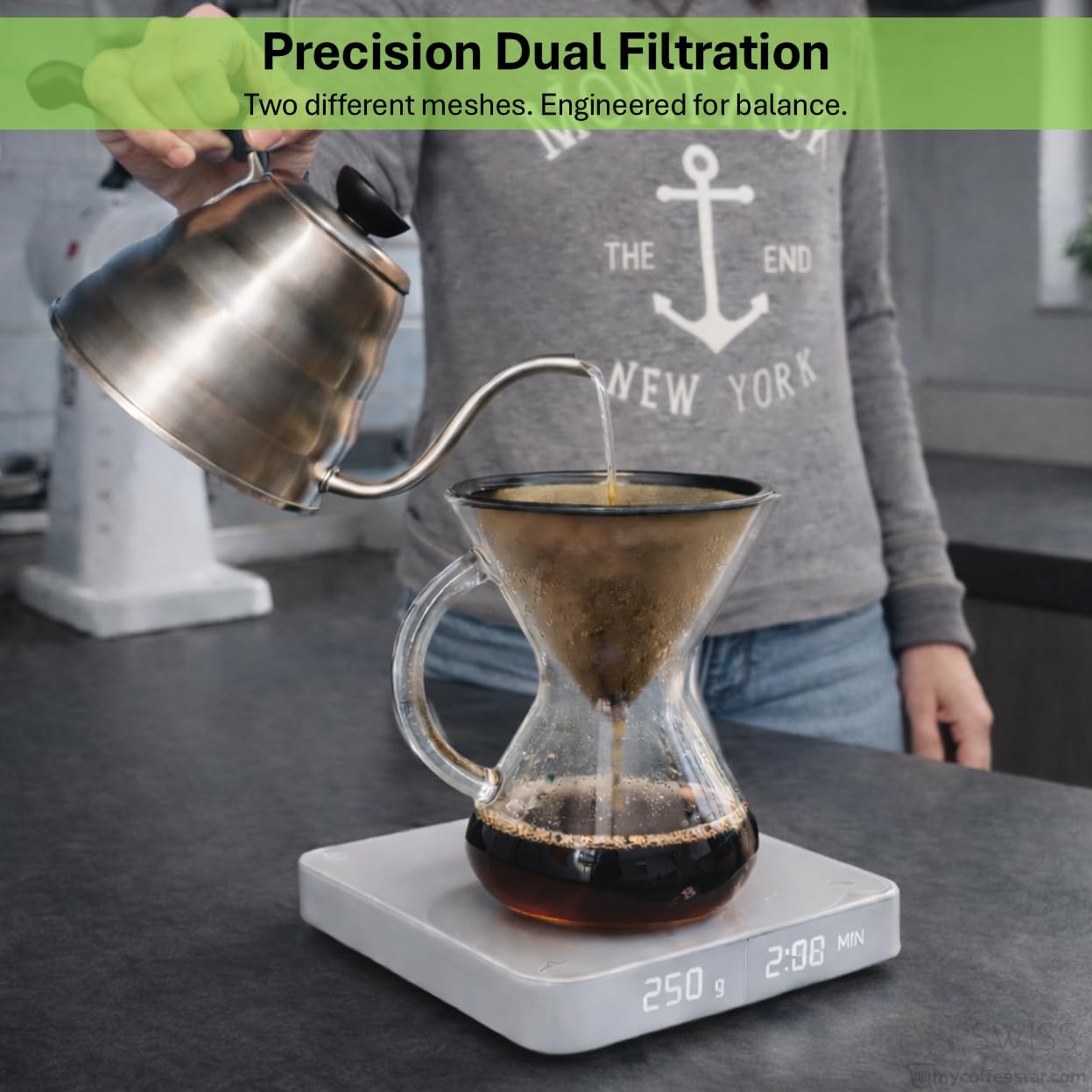 Compatible with Chemex & Hario V60 Coffee Filter – Reusable Stainless Steel Filter, Gold Titanium Coated, Paperless Pour Over Dripper, Eco-Friendly Chemex Coffee Filter