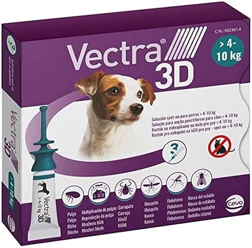Vectra – Pipetas desparasitantes Vectra 3D para perros S 4-10kg – 3uds x 1,2 ml.