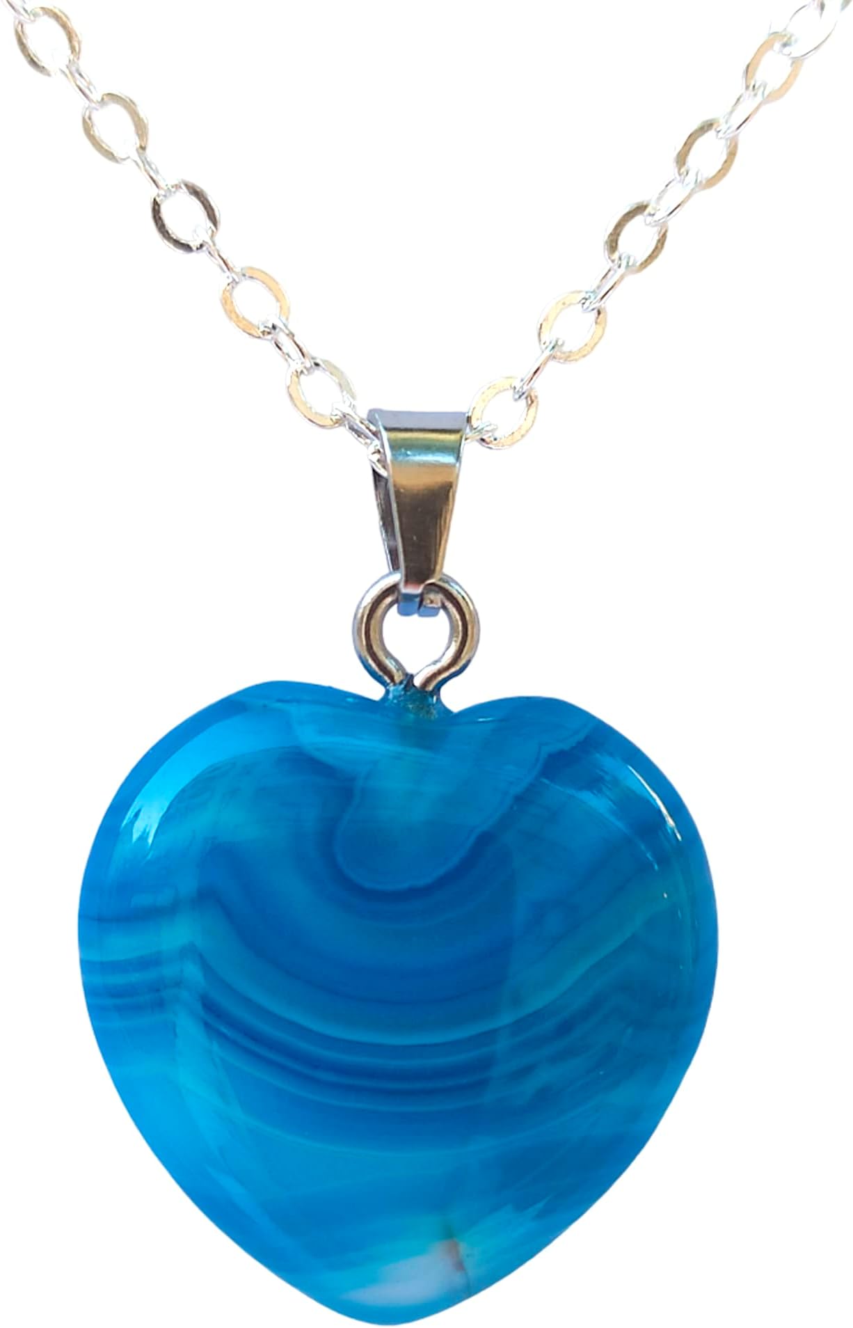 WFJHeart Necklaces for Women, Girl, Men, Little Blue Agate Heart on the Silver Chain