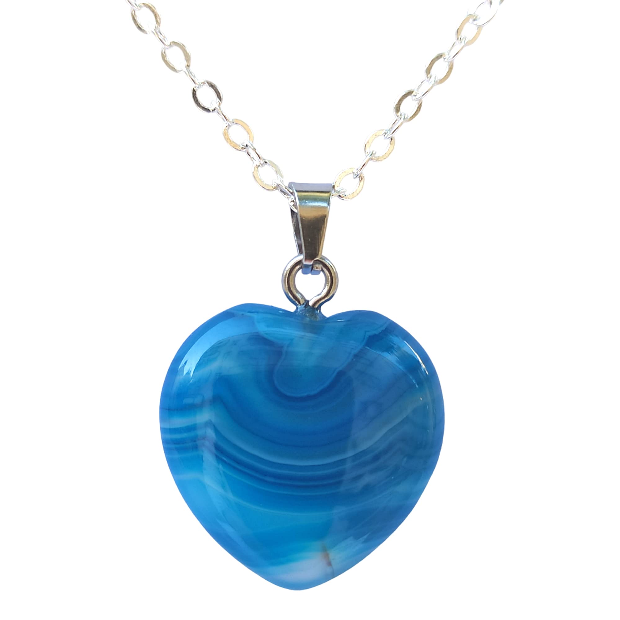 WFJHeart Necklaces for Women, Girl, Men, Little Blue Agate Heart on the Silver Chain