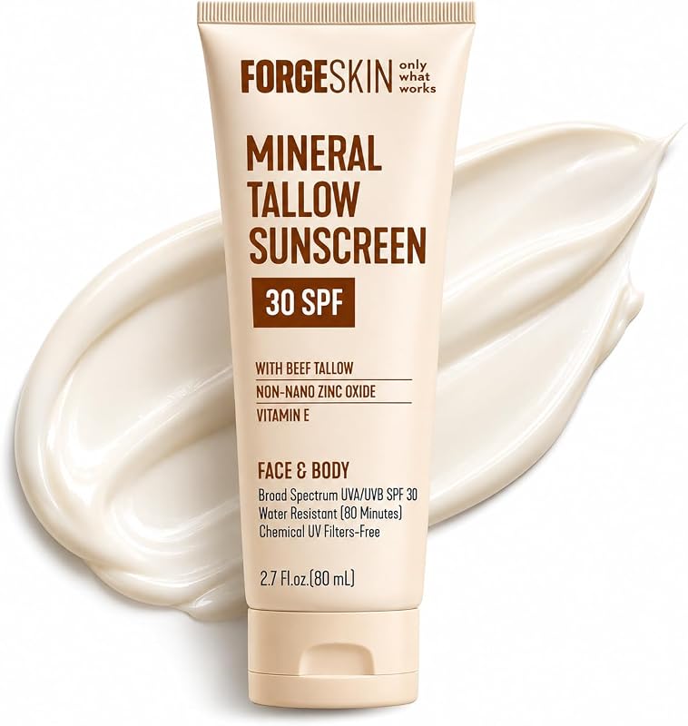 Protetor solar mineral facial e corporal Forge Skin com sebo bovino, SPF 30, óxido de zinco não nano, 80 mL