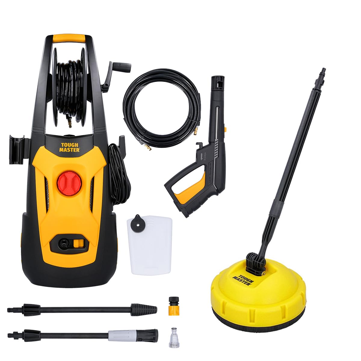 TOUGH MASTER Pressure Washer 140 Bar 1800W Flow Rate 420 L/H, Turbo Nozzle Auto Stop System 6M Hose High Compact Portable Jet Washer For Car Patio Garden Furniture (With Patio Brush)