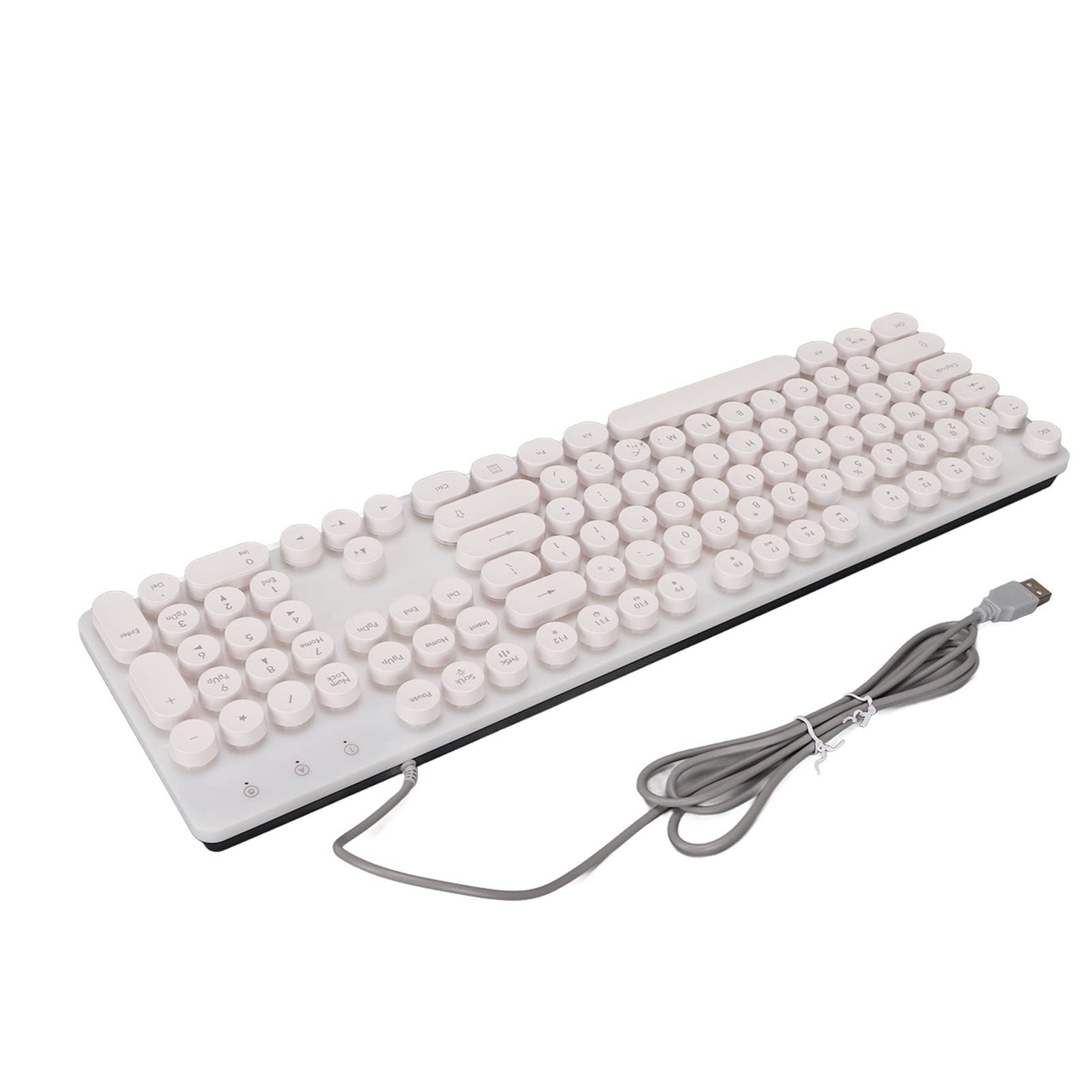 DNEI RBG Computer Keyboard, 104 Keys Wired Mechanical Gaming Keyboard Round Keycaps for E-Sports (White)