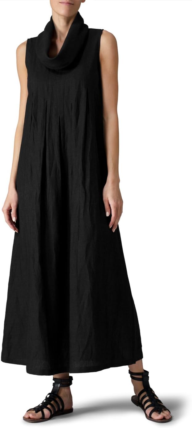 VIVID Linen Sleeveless Cowl Neck Long Dress