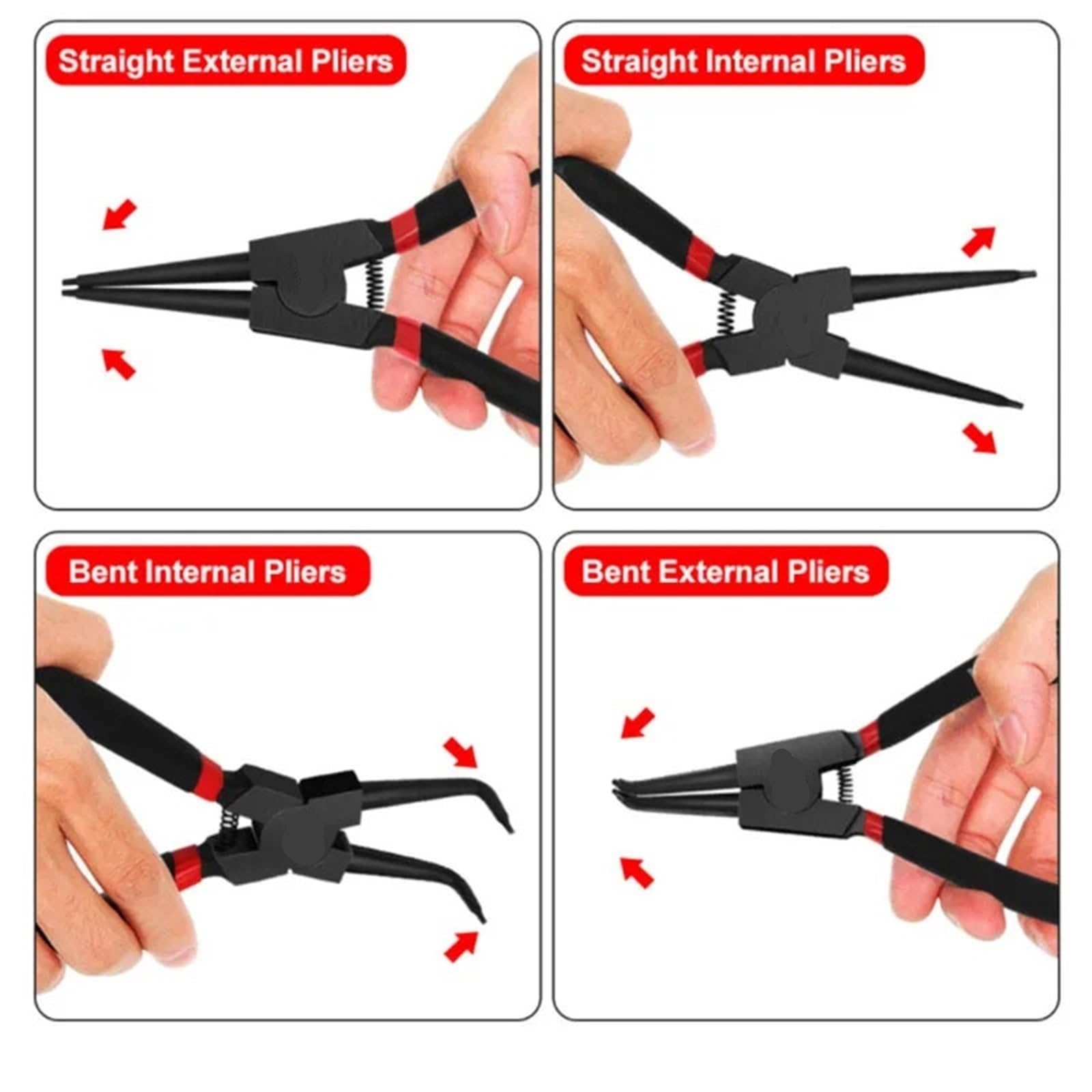 Kit de alicates Circlip alta resistencia 7 ", herramienta anillo presión multifuncional portátil con pico en ángulo recto exterior interior