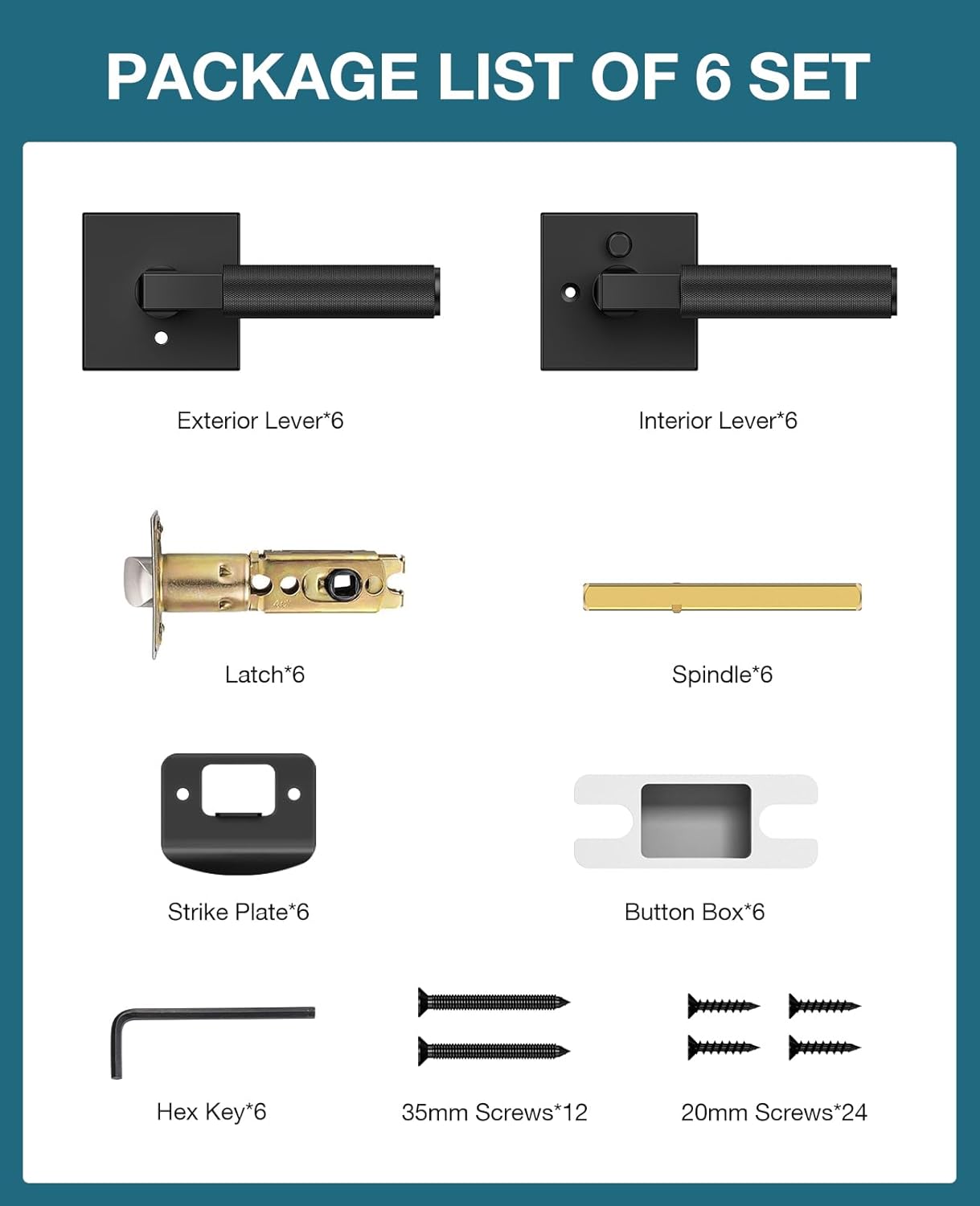 Black Door Handle, Black Door Locks for Bedroom or Bathroom, Heavy Duty Door Handles Interior with Locks for Left & Right Handed Doors, 6 Pack