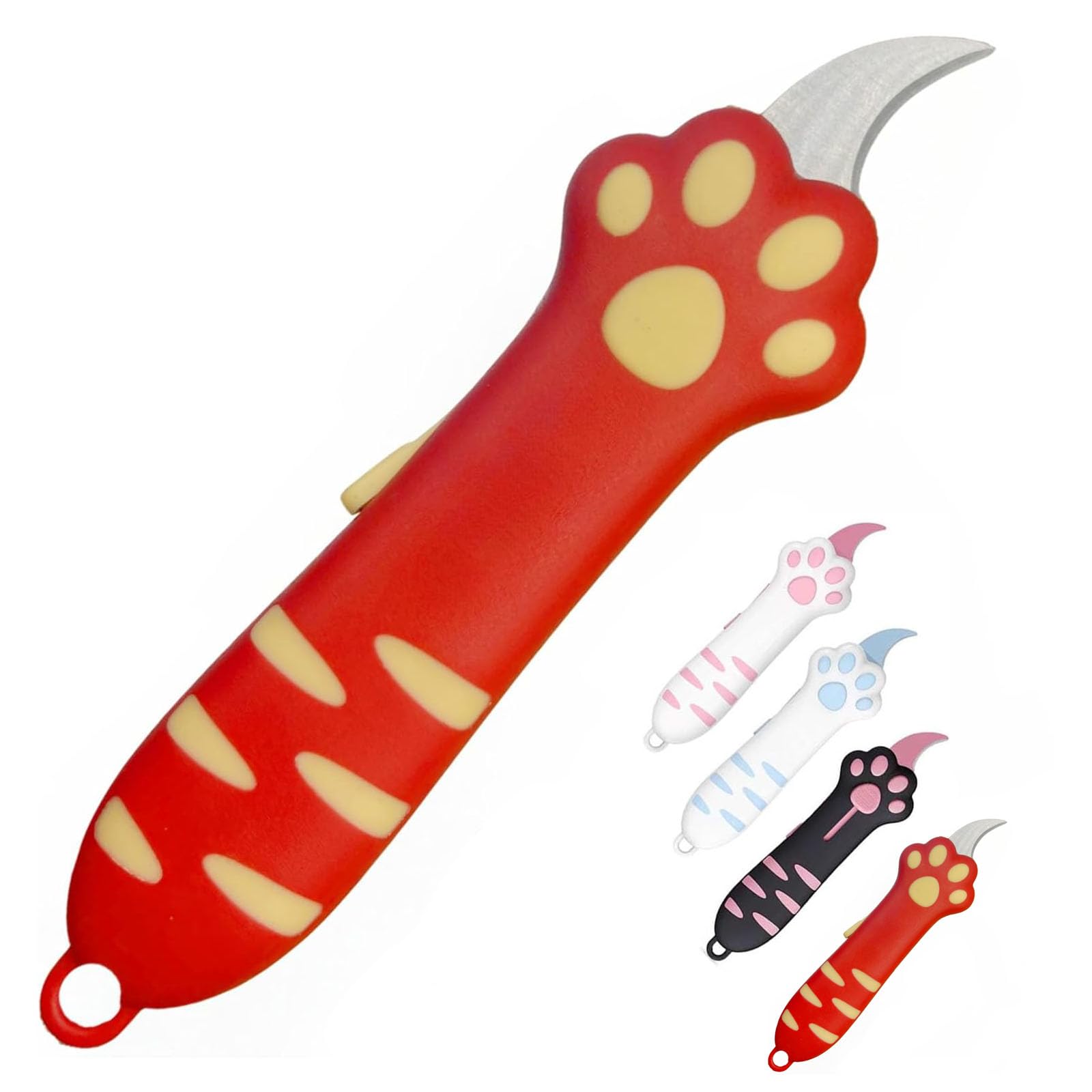 Cat Paw Box Cutter,Retractable Cat Potato Box Catter, Telescopic Package Opener, Portable Cat Paw Slitter, Cute Tool for Girls Women over-18 Knife (Red)