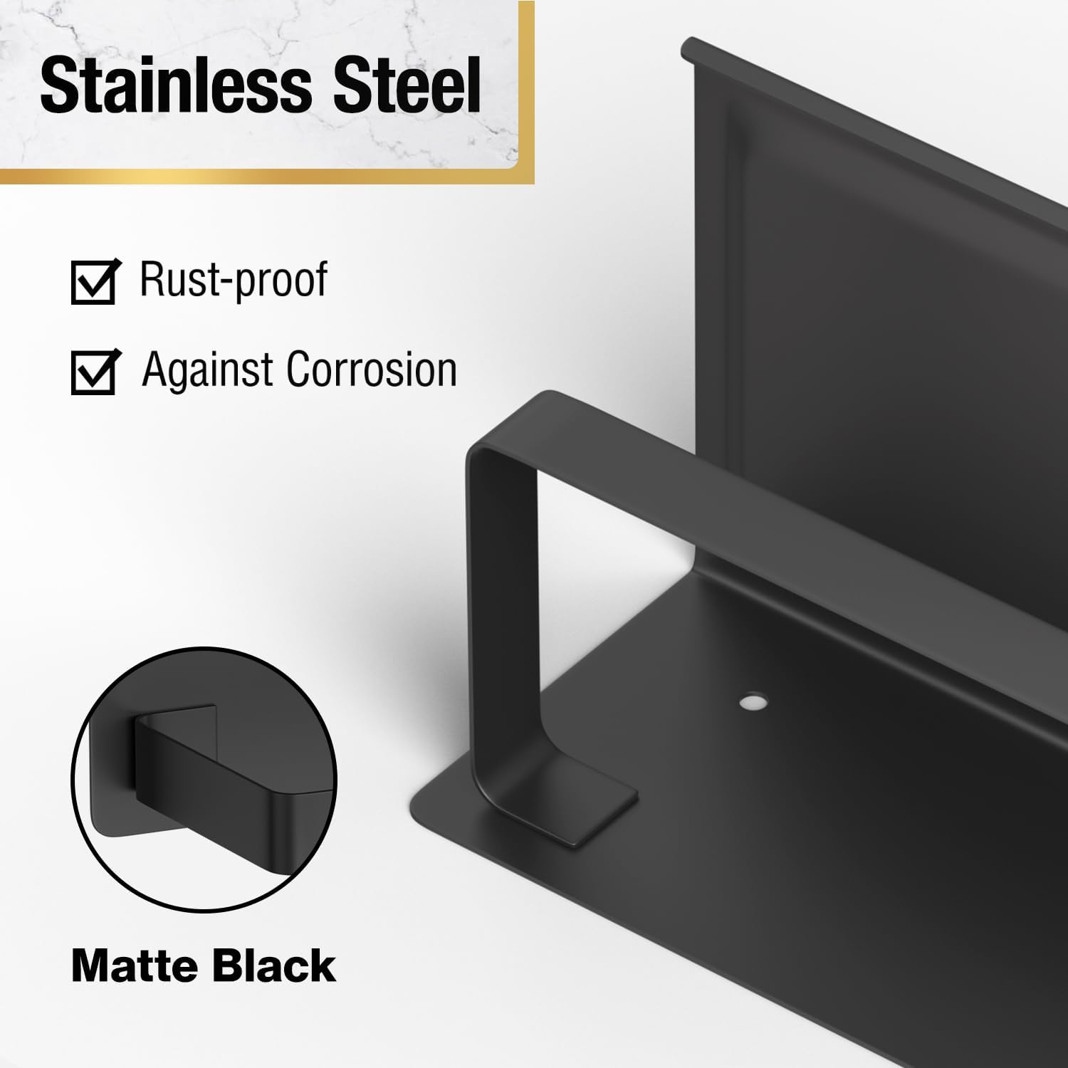 HITSLAM Toilet Paper Holder with Phone Shelf Matte Black, Adhesive or Screw Wall Mount Toilet Paper Roll Holder, Rustproof Stainless Steel Toilet Tissue Holder for Bathroom, Kitchen