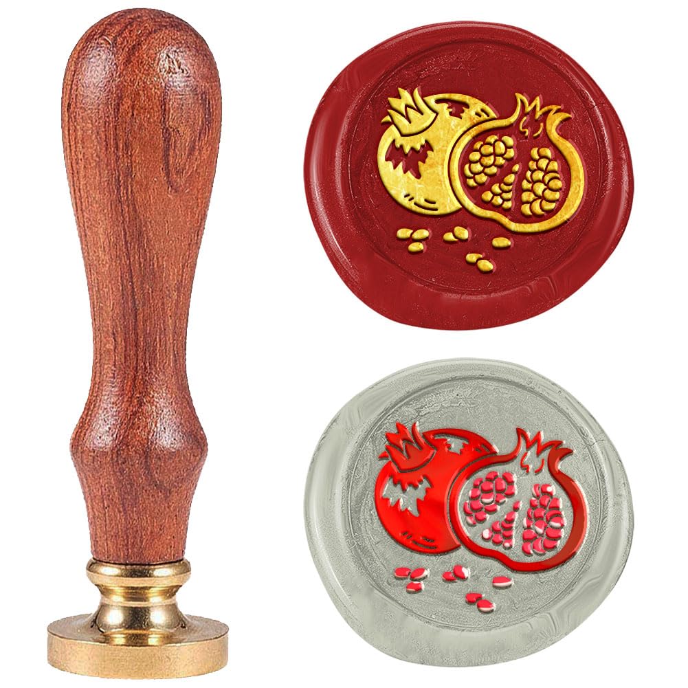 Pomegranate 1" Wax Seal Stamp with Removable Brass Head and Wooden Handle for Envelope, Letter, Gift Wrapping and Decor