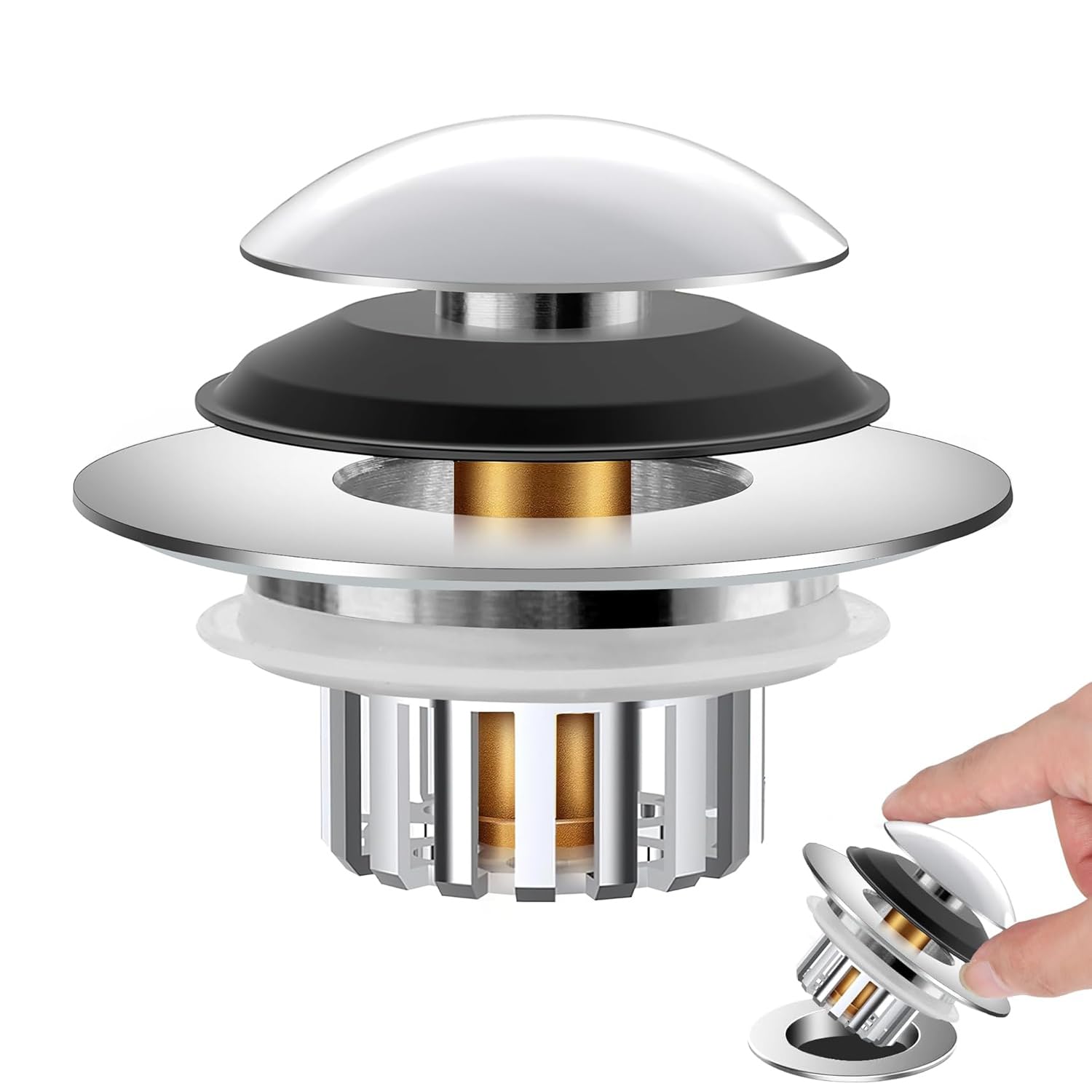 Bonde De Lavabo Pop Up 3 En 1 Avec Panier Filtrant En Acier Inoxydable - Bouchon De Lavabo Pour Lavabo De 37 A 50 Mm Coeur A Billes En Laiton 98813261