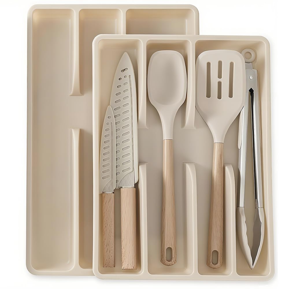 In-Drawer Kitchen Knife Set 9 Pieces Space-Saving Knife Block Set with 2 Kitchen Drawer Organizers 2 Blade Guards