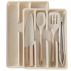 In-Drawer Kitchen Knife Set 9 Pieces Space-Saving Knife Block Set with 2 Kitchen Drawer Organizers 2 Blade Guards