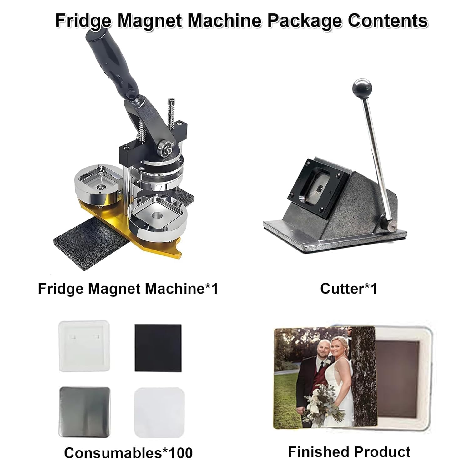 Magnes Maker Maszyna do robienia magnesów fotograficznych, DIY Magnesy na lodówkę Maszyna do robienia pinów, ze 100 zestawami materiałów eksploatacyjnych + maszyna do cięcia papieru, maszyna do