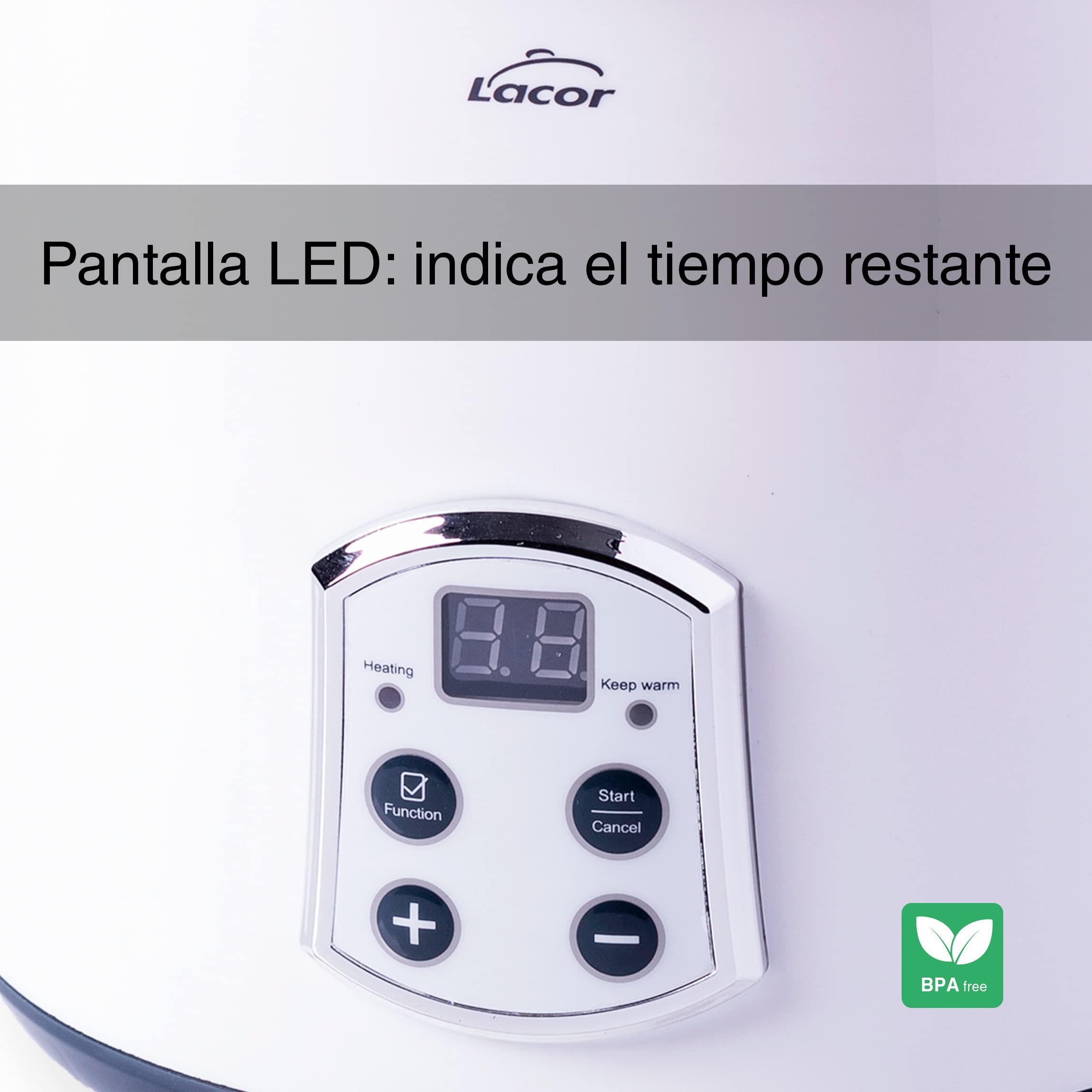 Lacor - 69243 - Supersillenciosa Maxi Yogurt maker, Ideale per fare Kefir, Yogurt Greco e Formaggio Fresco, Con Timer 48 ore, Schermo LED, Capacità: 2L, Ø 20 x 23 cm, Bianco