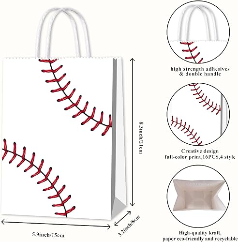 Miniatura 6 de 16 bolsas de aperitivos para niños con asas, suministros de fiesta temática de béisbol para fiestas de cumpleaños