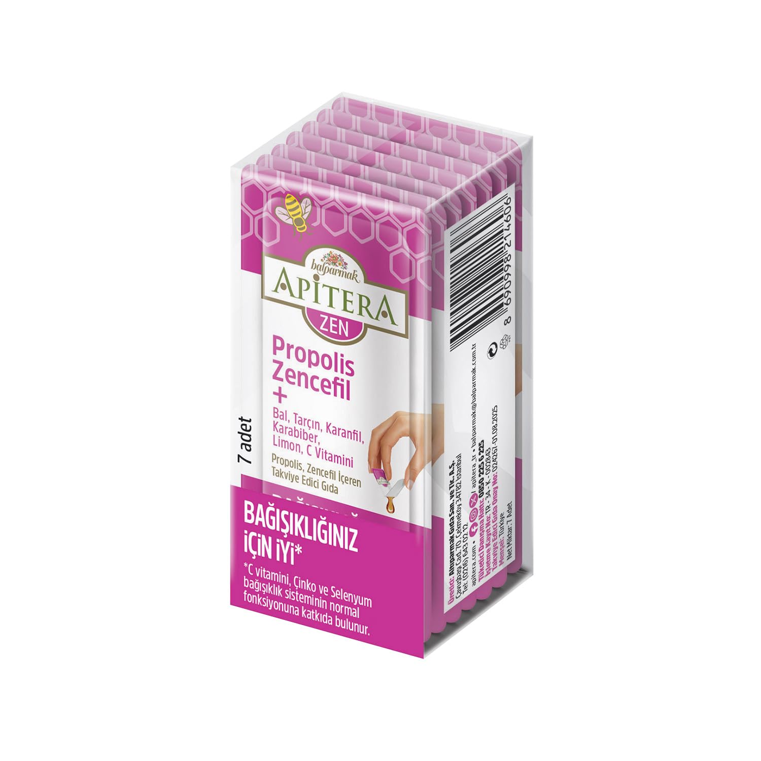 Apitera ZEN Doğal Bal, C Vitamini, Çinko, Selenyum, Zencefil, Tarçın, Karanfil, Karabiber, Limon ve Propolis İçeren Takviye Edici 7’li Saşe