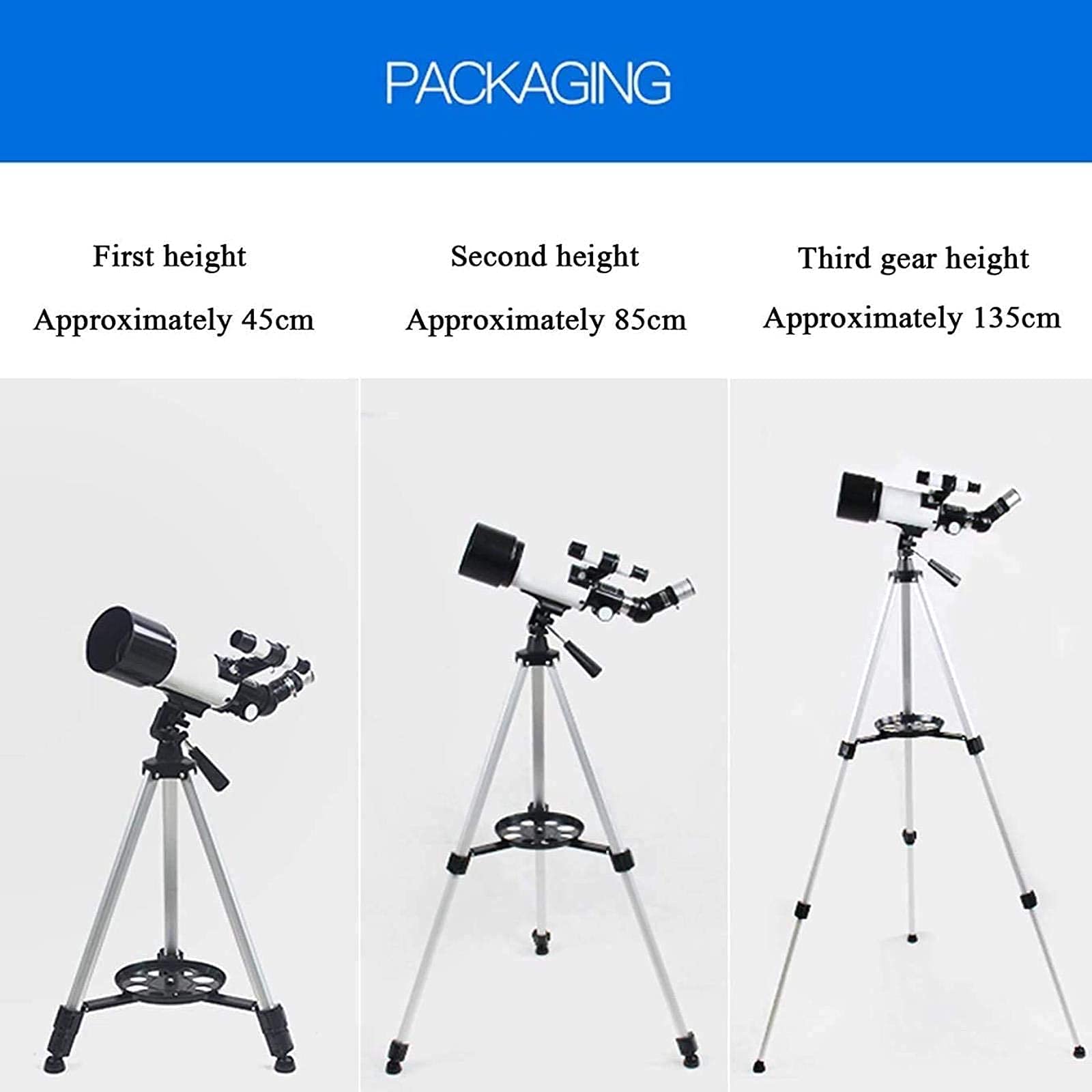 Télescope Ultra HD pour débutants 10 000 Fois HD - Ouverture de 70 mm Monture de 400 mm Réfracteur d'astronomie avec Adaptateur de téléphone Trépied réglable Double Le Confort