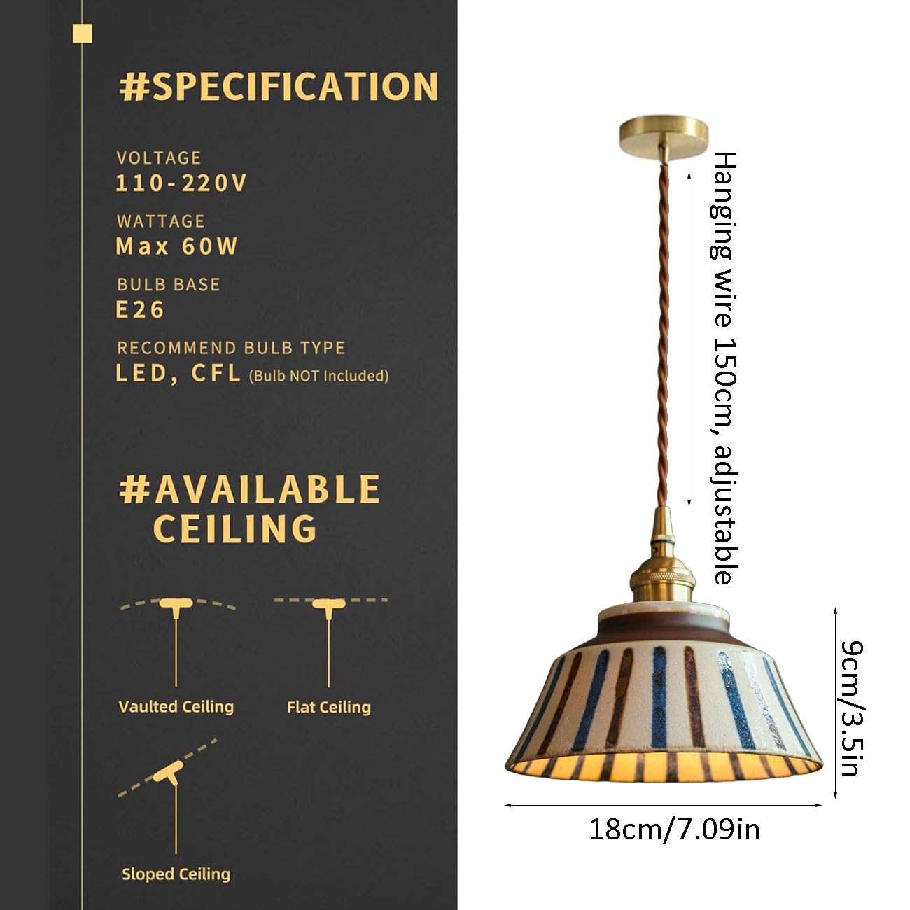 Suspension Lustre Moderne en Porcelaine Bleue Et Blanche, Classique en Céramique, Petit E27 1 Lumière, Semi-Intégrée, Lampe À Suspension Hôtel Café