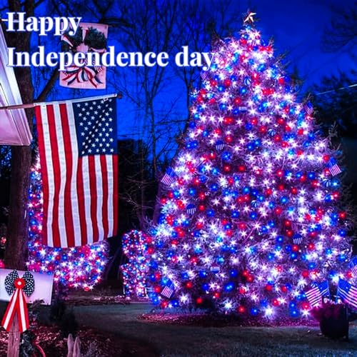 Eew 2Pk Red White And Blue Solar String Lights Outdoor Waterproof, Solar Powered Led Patriotic Lights 200 Led, Solar Tree Lights For Independence Day Decor 4Th Of July Memorial Day Decorations thumb #2
