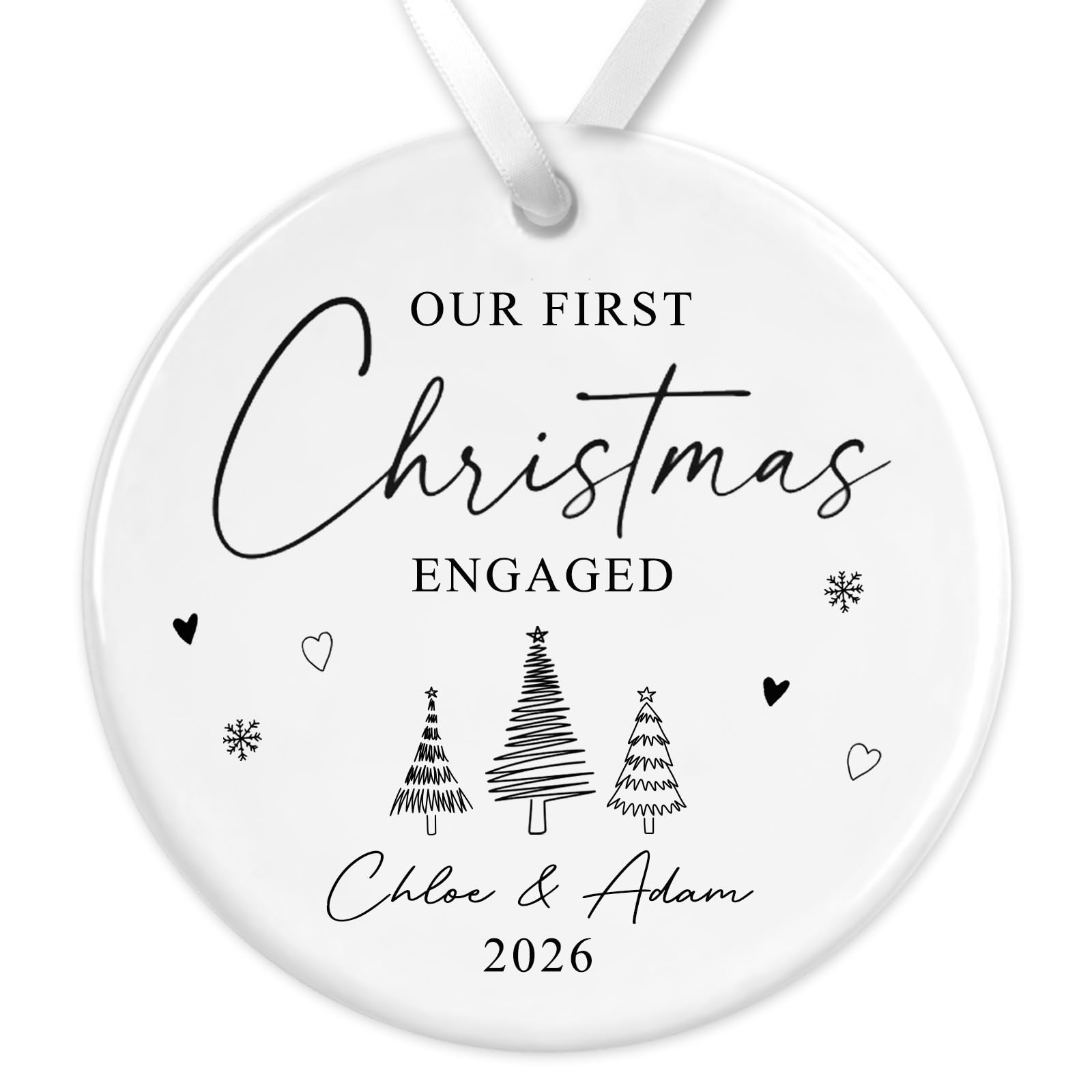Personalised Engagement Bauble | First Christmas Engaged Bauble | 1st Christmas Engaged Gift | Our First Christmas Engagement Keepsake 2026 (Christmas Illustrations)