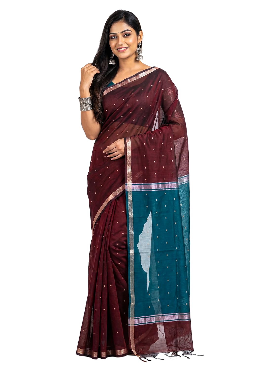 shri hari Sarees Women's Chanderi Cotton Silk Blend Zari Border Saree with Blouse Piece-picture-16