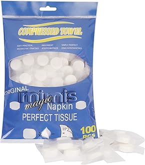 Classycoo Compressed Towel 100 PCS Mini Tablets Disposable Portable Face Towel Cotton Coin Tissue for Travel, Camping, Hiking, Sport, Beauty Salon, Home Hand Wipes and Other Outdoor Activities