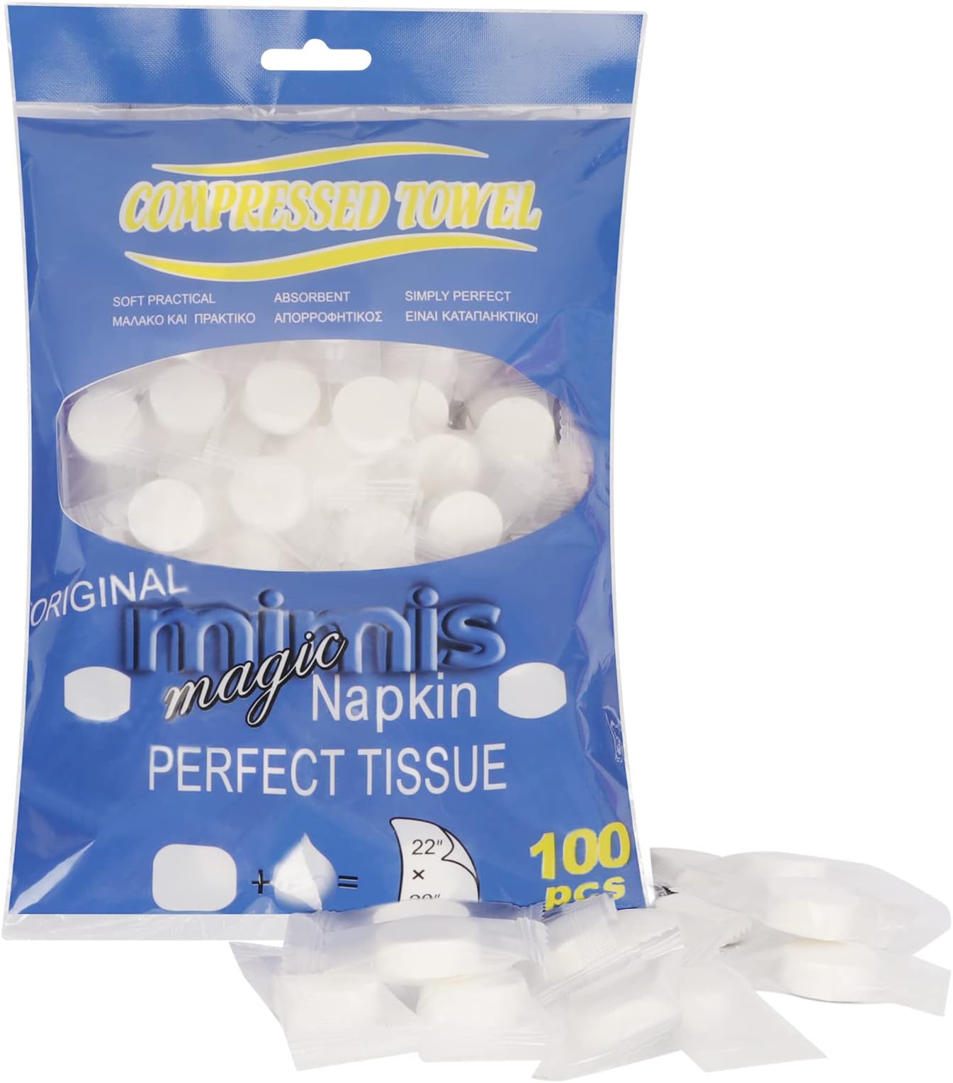 Classycoo Compressed Towel 100 PCS Mini Tablets Disposable Portable Face Towel Cotton Coin Tissue for Travel, Camping, Hiking, Sport, Beauty Salon, Home Hand Wipes and Other Outdoor Activities