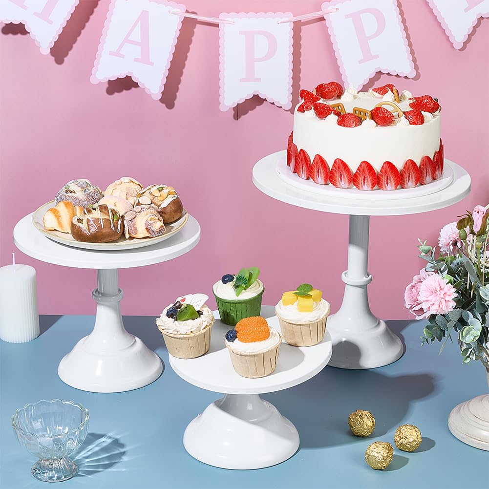PH PandaHall 3pz Supporti per Torte Bianchi 20/25/30cm Supporti da Esposizione per Tavolo da Dessert in Metallo Esposizione e Vassoio di Servizio per Matrimonio Compleanno Anniversario