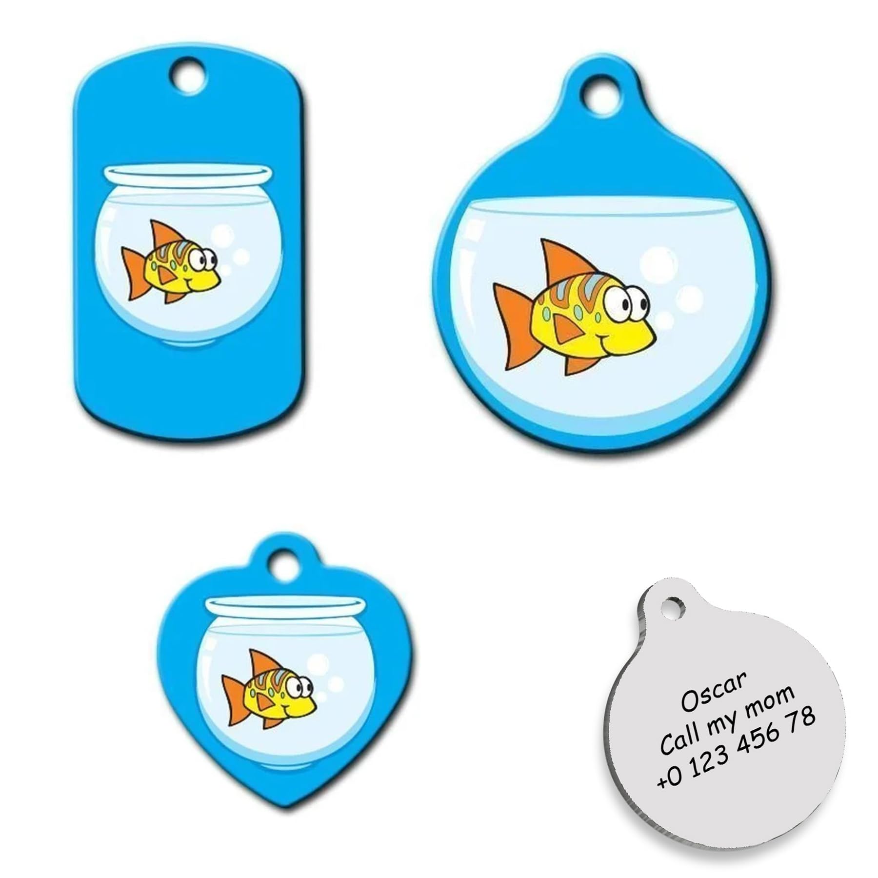 Gold Fish Personalized Dog Tag - Custom Name Tag - ID Tag for Dog & Cat - Customized Pet Tags - Dog & Cat Name id Tag - Dog Name Tag - Engraved Dog Tag (Circle)