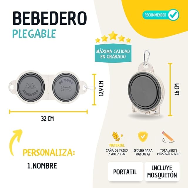 Foto 2 de 7 de DEREGALOOS Comedero Perro Doble Plegable Personalizado con Nombre. Bowl Portátil para Agua y Comida…