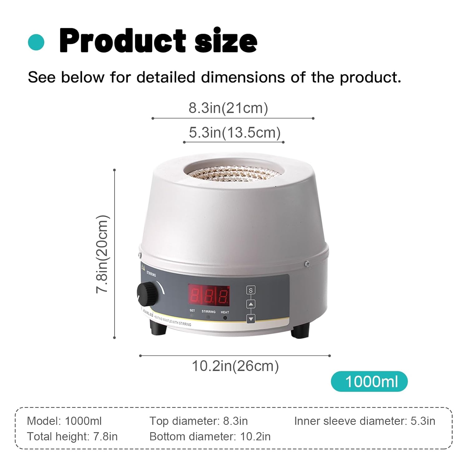 LAB FISH 1000ml Heating Mantle Magnetic Stirrer, 350W Lab Thermostatic Heater Mixer with Digital Display, Temp Control Probe & Timing Function