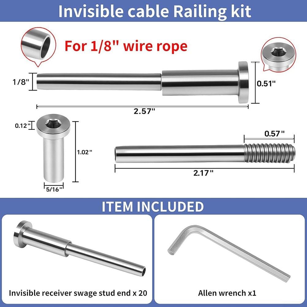 20Pcs T316 Acciaio Invisibile Acciaio Invisibile Cavo Ringhiera Accessori Con Manicotto Esagonale per Installazione Interna O Esterna