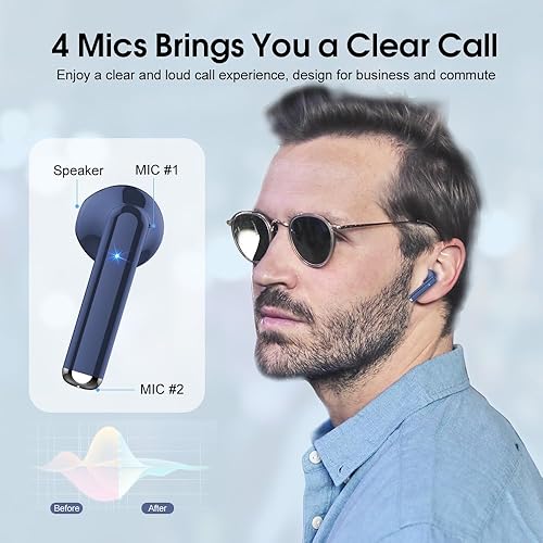 Miniatura 2 de OYIB Auriculares inalámbricos, auriculares Bluetooth 5.3 con 4 micrófonos ENC Clear Call, auriculares Bluetooth control táctil sonido estéreo de 25