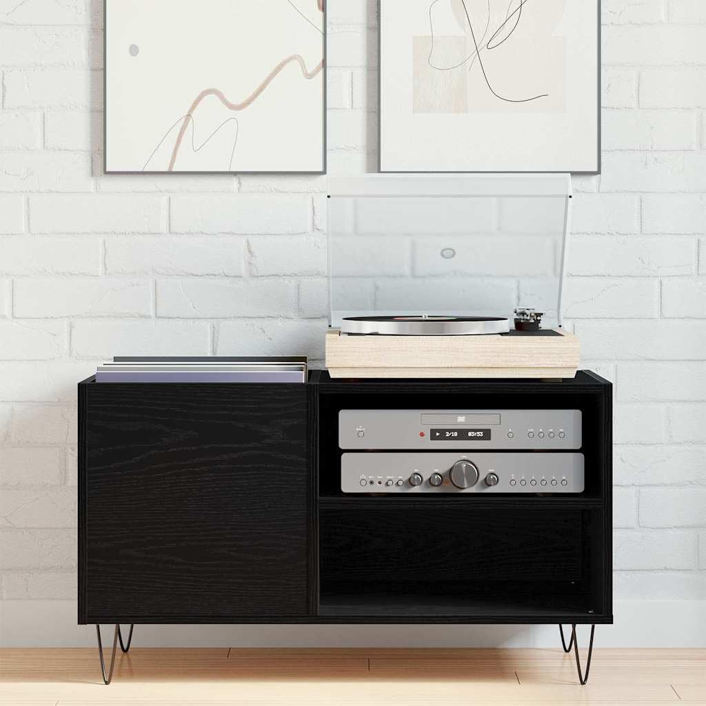 Armadietto per dischi in vinile, effetto rovere, 85 x 38 x 48 cm, con 3 ripiani e porta, per soggiorno, home theater, vinile, stoccaggio e ordine