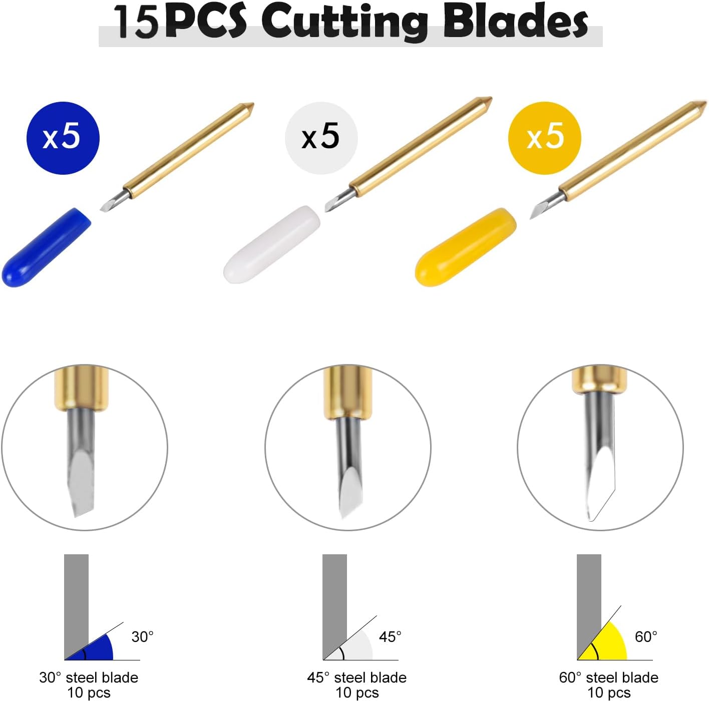 Mekote 30 pcs Premium Fine Point Blade Compatible with CRI Maker 3/Maker 4/Maker/Explore 3/Explore Air 2/Air/One/Venture, 30 degree/45 degree/60 Degree Replacement deep Cutting Blades (30)